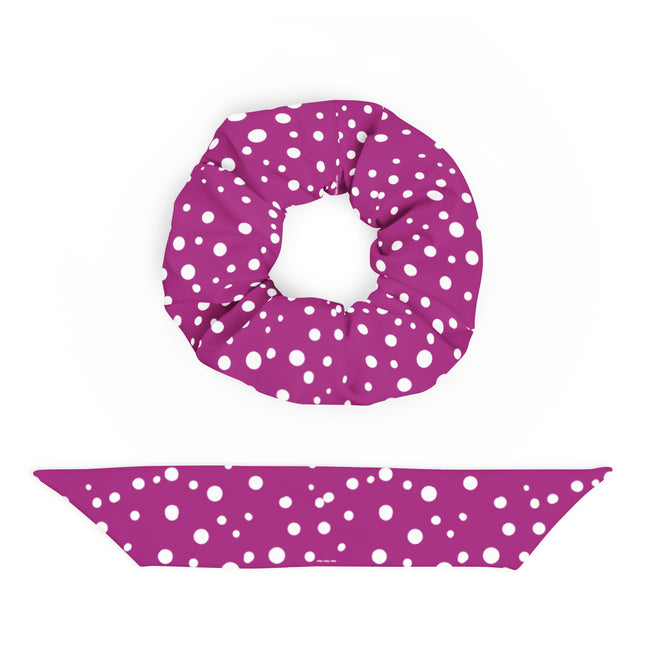 Exclusive Knot Scrunchie - Mini White Polka Dot on Purple