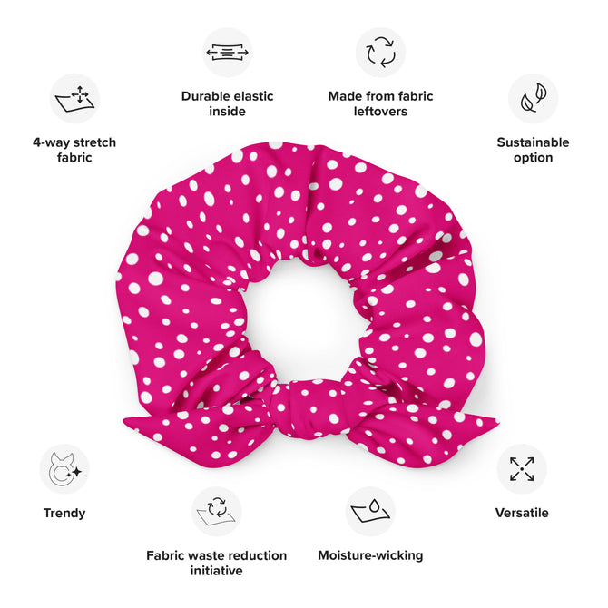 Exclusive Knot Scrunchie - Mini White Polka Dot on Pink