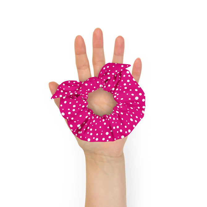 Exclusive Knot Scrunchie - Mini White Polka Dot on Pink