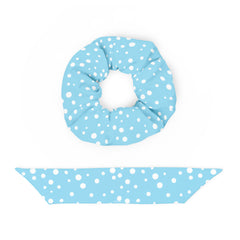 Exclusive Knot Scrunchie - Mini White Polka Dot on Blue