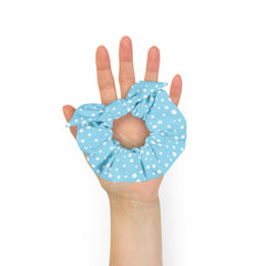 Exclusive Knot Scrunchie - Mini White Polka Dot on Blue