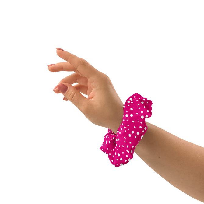 Exclusive Knot Scrunchie - Mini White Polka Dot on Pink