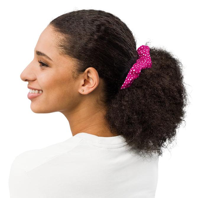 Exclusive Knot Scrunchie - Mini White Polka Dot on Pink