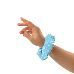 Exclusive Knot Scrunchie - Mini White Polka Dot on Blue