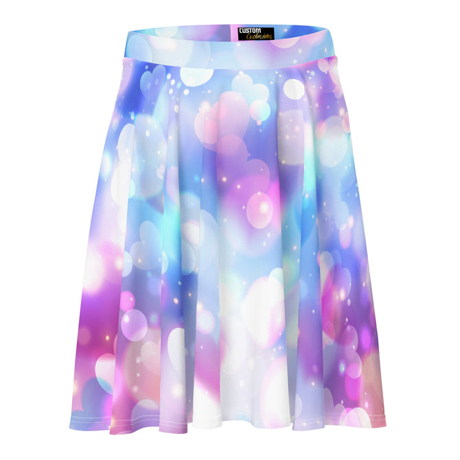 Women's Exclusive Skater Skirt - Cotton Candy Bokeh Hearts