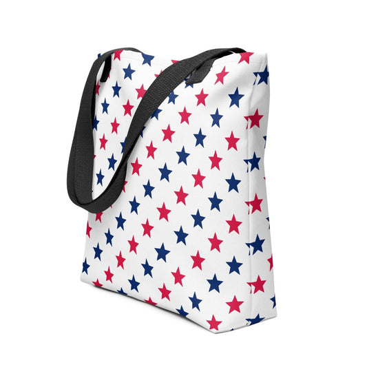 Exclusive Tote Bag (all - over print) - Red Blue Stars 1 - Black - 