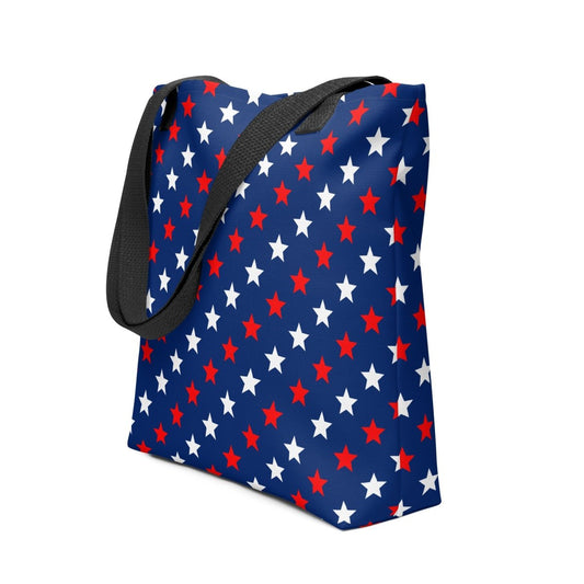 Exclusive Tote Bag (all - over print) - Red White Blue Stars 1 - Black - 