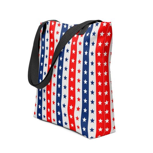 Exclusive Tote Bag (all - over print) - Red White Blue Stars 2 - Black - 