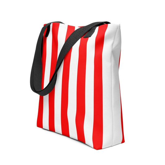 Exclusive Tote Bag (all - over print) - Red White Stripe 1 - Black - 