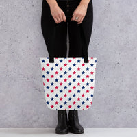 Exclusive Tote Bag (all - over print) - Red Blue Stars 1 - Black - 