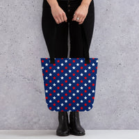 Exclusive Tote Bag (all - over print) - Red White Blue Stars 1 - Black - 