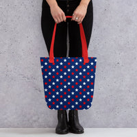 Exclusive Tote Bag (all - over print) - Red White Blue Stars 1 - Red - 