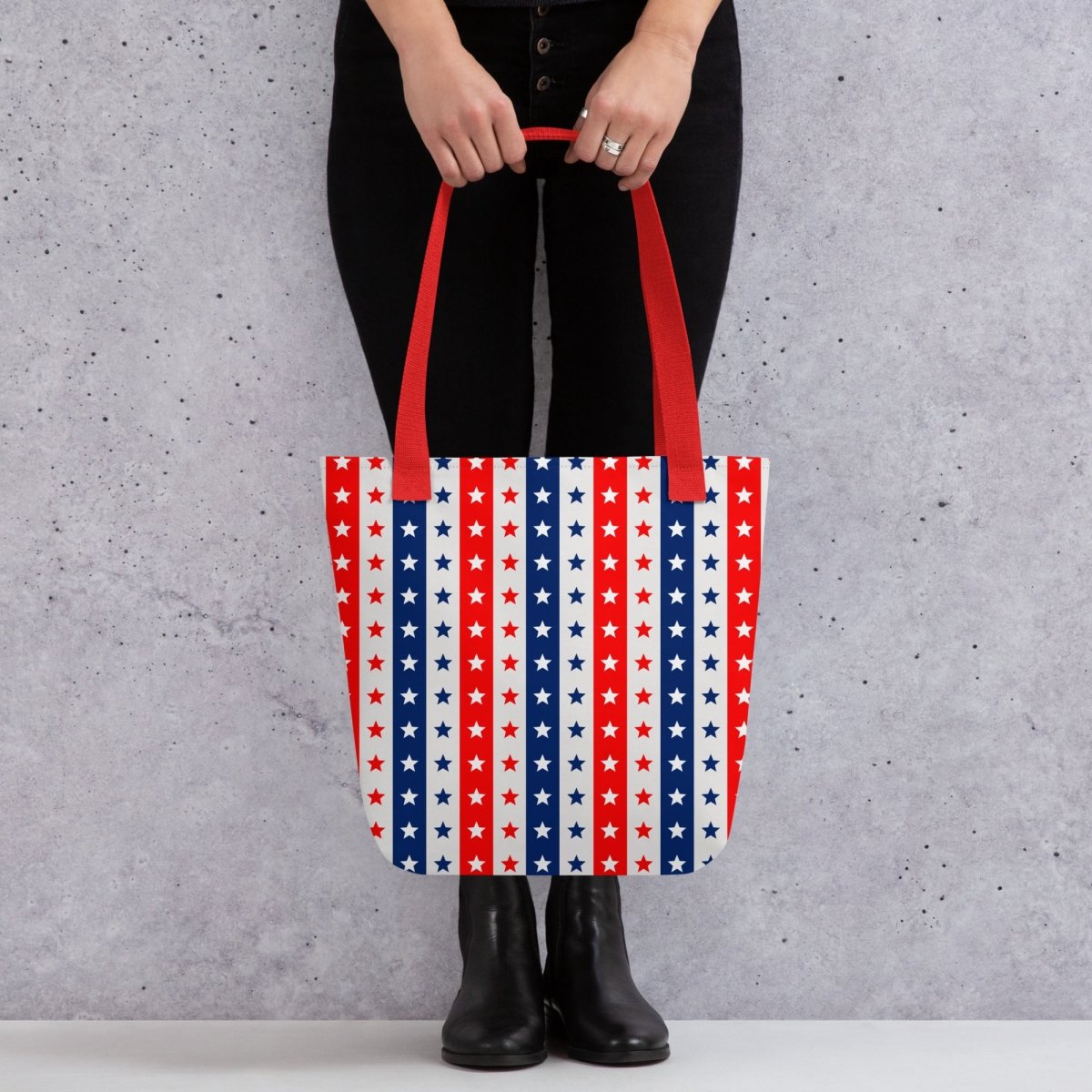 Exclusive Tote Bag (all - over print) - Red White Blue Stars 2 - Red - 