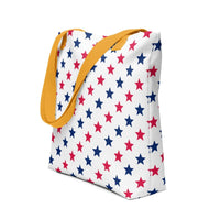 Exclusive Tote Bag (all - over print) - Red Blue Stars 1 - Yellow - 