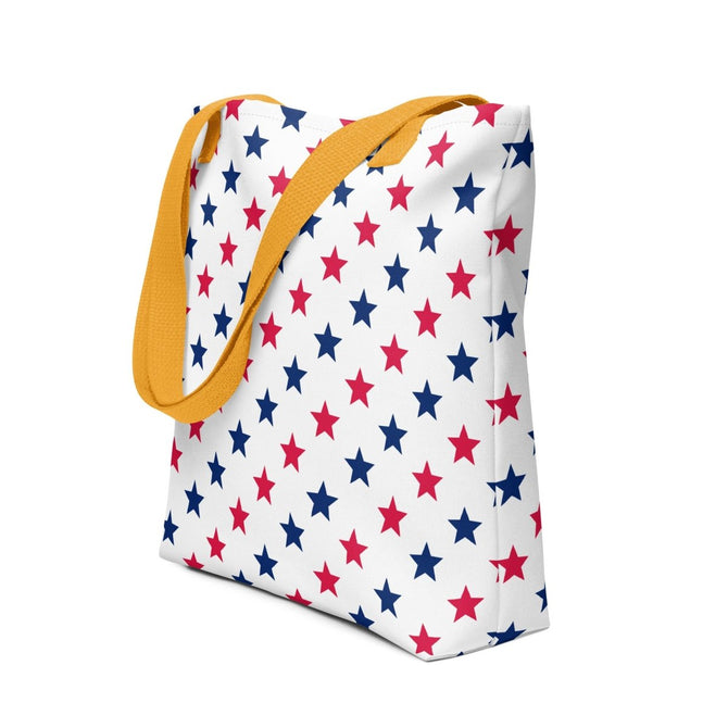 Exclusive Tote Bag (all - over print) - Red Blue Stars 1 - Yellow - 