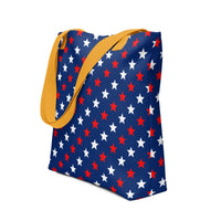 Exclusive Tote Bag (all - over print) - Red White Blue Stars 1 - Yellow - 