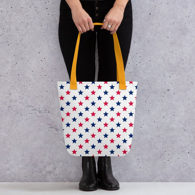 Exclusive Tote Bag (all - over print) - Red Blue Stars 1 - Yellow - 