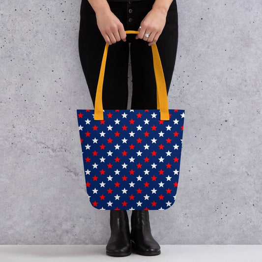 Exclusive Tote Bag (all - over print) - Red White Blue Stars 1 - Yellow - 