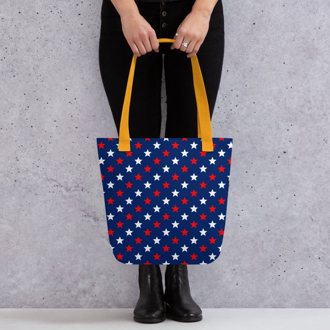 Exclusive Tote Bag (all - over print) - Red White Blue Stars 1 - Yellow - 