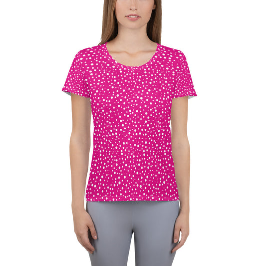 Women's Exclusive Performance T-Shirt - Mini White Polka Dot on Pink