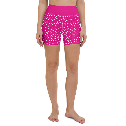 Women's Exclusive Yoga Shorts - Mini White Polka Dot on Pink