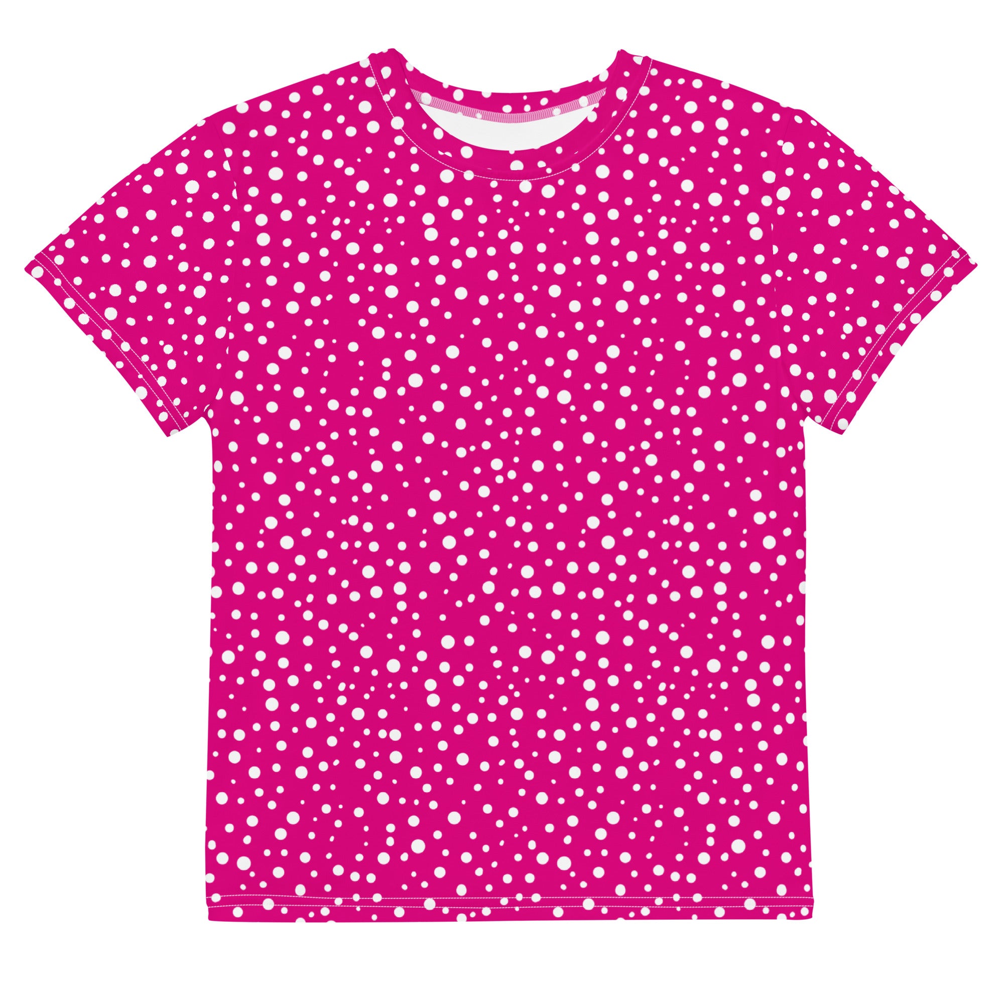 Youth Exclusive Crew Neck T-Shirt - Mini White Polka Dot on Pink