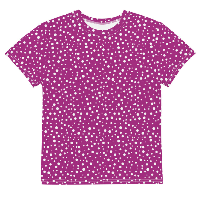 Youth Exclusive Crew Neck T-Shirt - Mini White Polka Dot on Purple