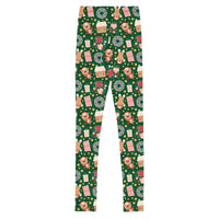 Youth Girl's Exclusive Leggings - Christmas Pattern - Gingerbread on Green