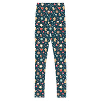 Youth Girl's Exclusive Leggings - Christmas Pattern - Gingerbread on Blue