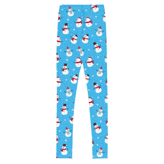 Youth Girl's Exclusive Leggings - Christmas Pattern - Snowman on Blue