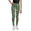 Youth Girl's Exclusive Leggings - Christmas Pattern - Gingerbread on Green