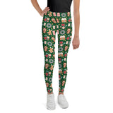 Youth Girl's Exclusive Leggings - Christmas Pattern - Gingerbread on Green