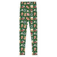 Youth Girl's Exclusive Leggings - Christmas Pattern - Gingerbread on Green