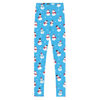 Youth Girl's Exclusive Leggings - Christmas Pattern - Snowman on Blue