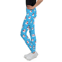 Youth Girl's Exclusive Leggings - Christmas Pattern - Snowman on Blue