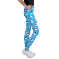 Youth Girl's Exclusive Leggings - Christmas Pattern - Snowman on Blue