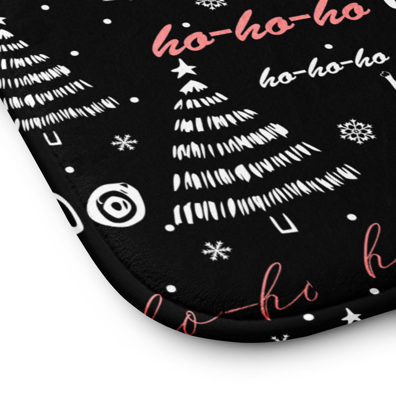 Microfiber Memory Foam Bath Mat - Christmas Ho Ho Ho & Trees Pattern 1 on Black