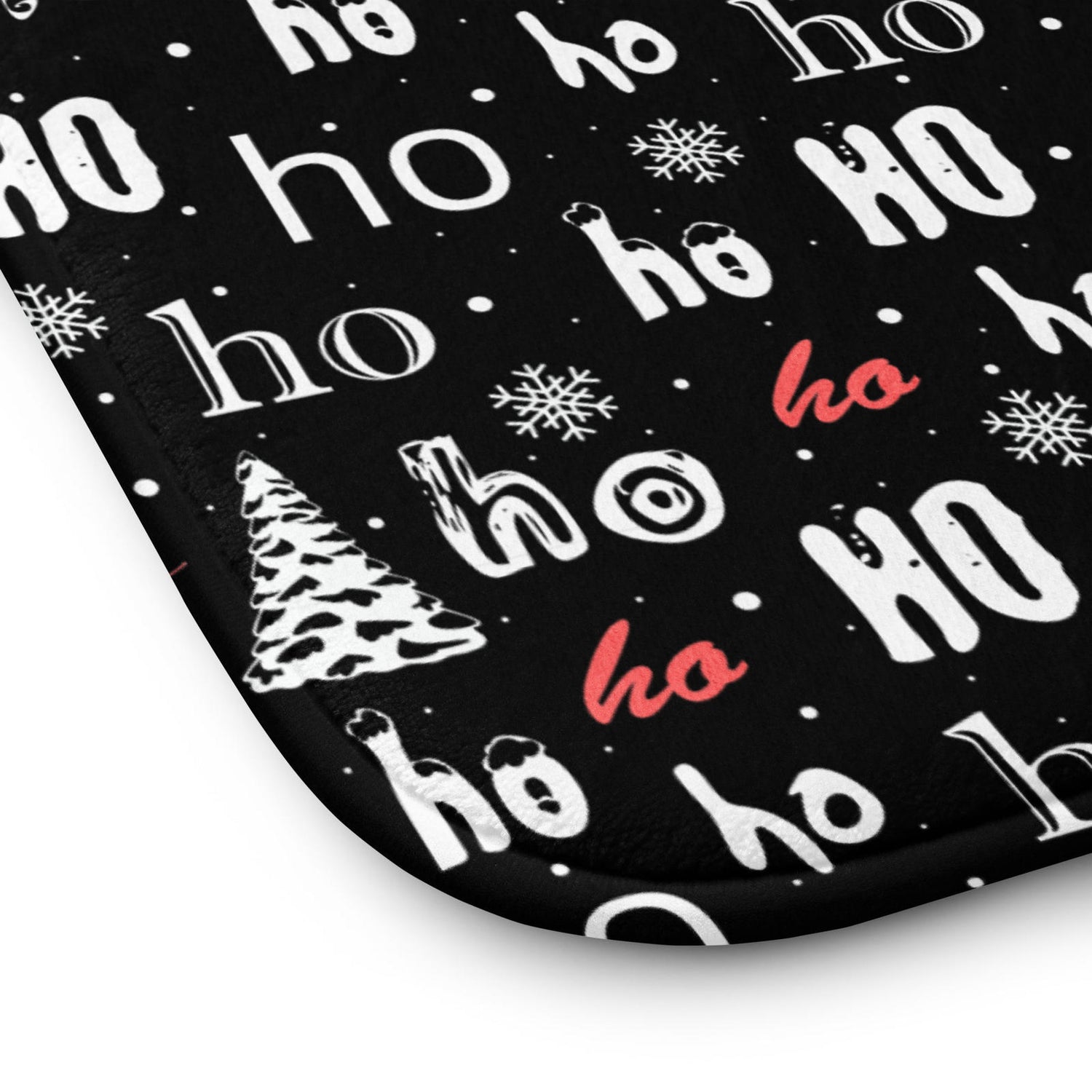 Microfiber Memory Foam Bath Mat - Christmas Ho Ho Ho & Trees Pattern 2 on Black