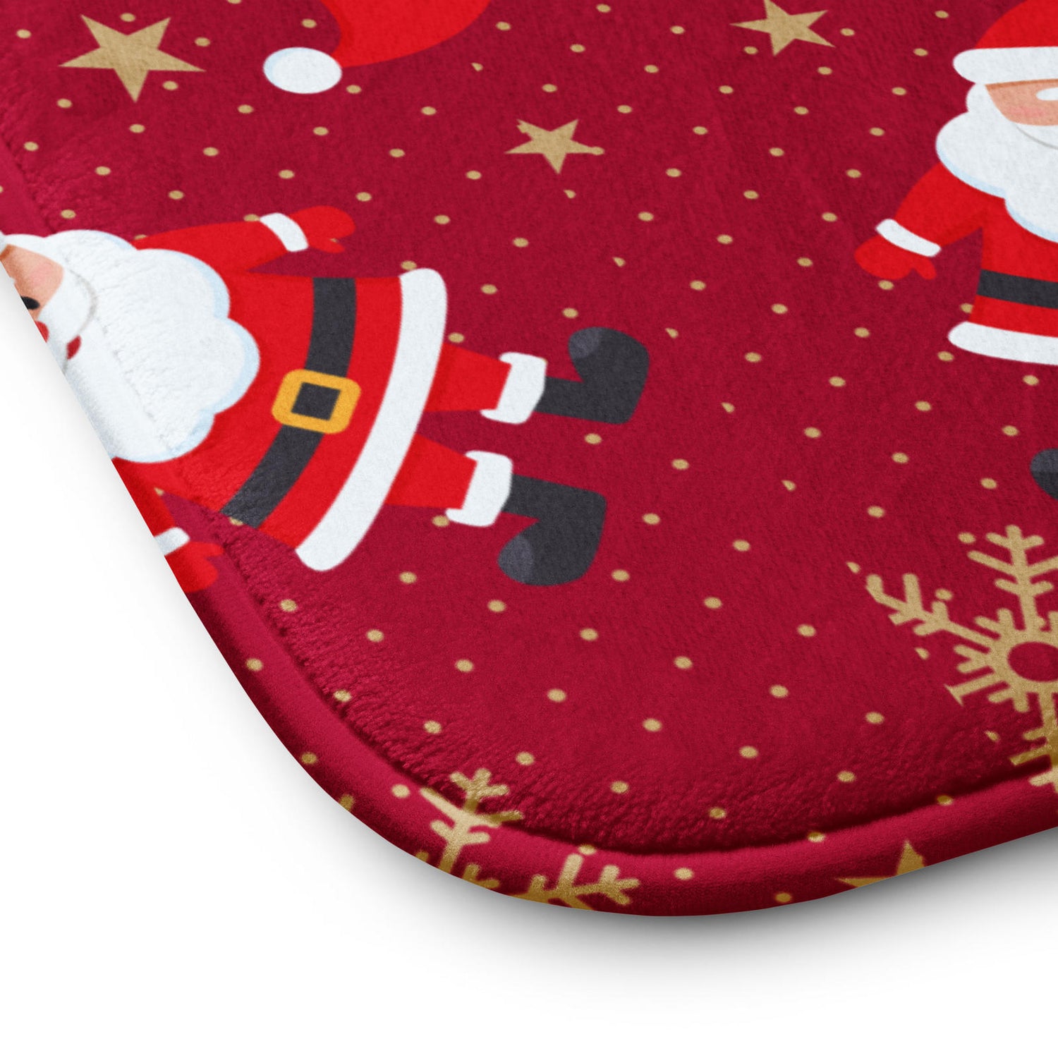 Microfiber Memory Foam Bath Mat - Christmas Santa & Snowflake Pattern on Red