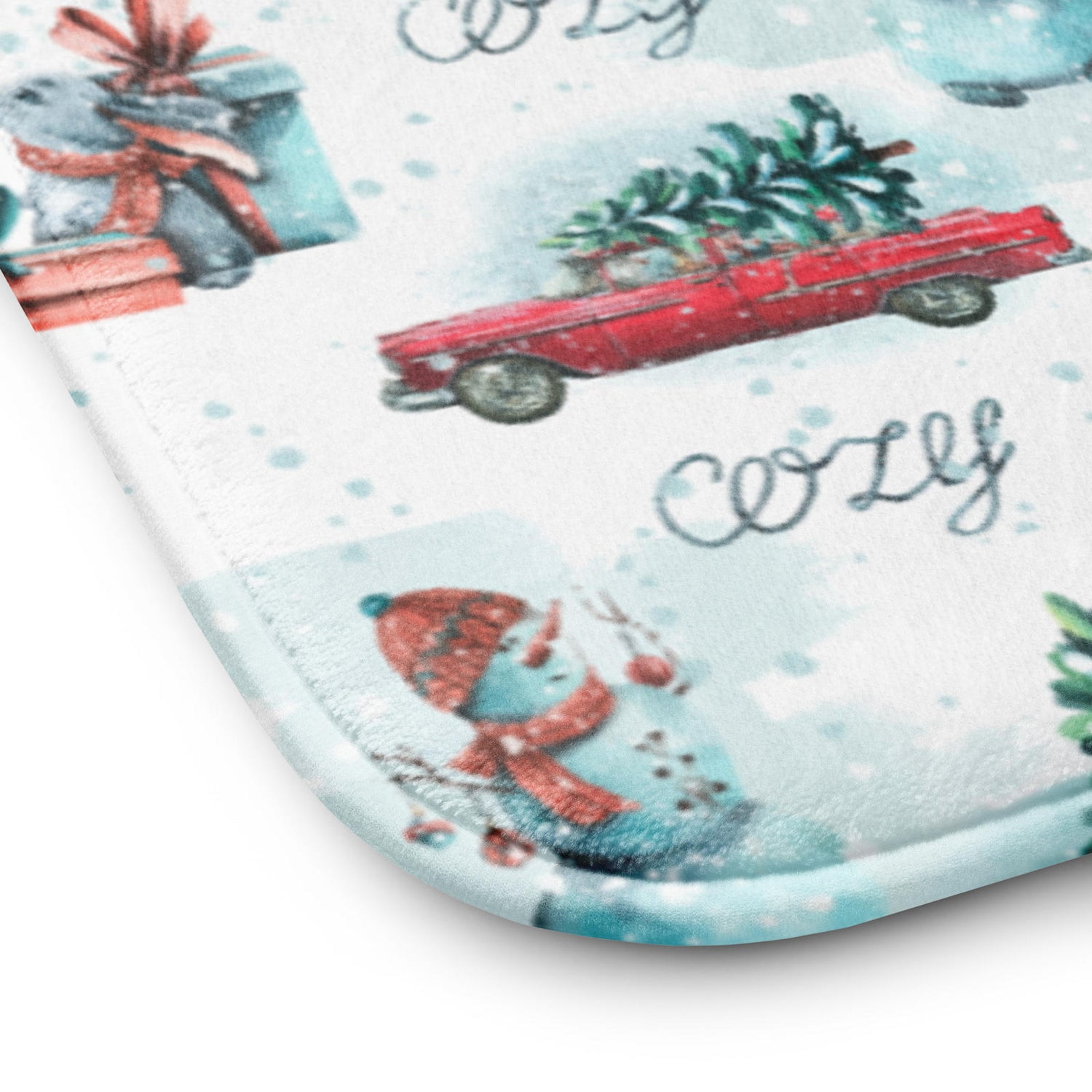 Microfiber Memory Foam Bath Mat - Christmas Snowman & Vintage Truck Pattern