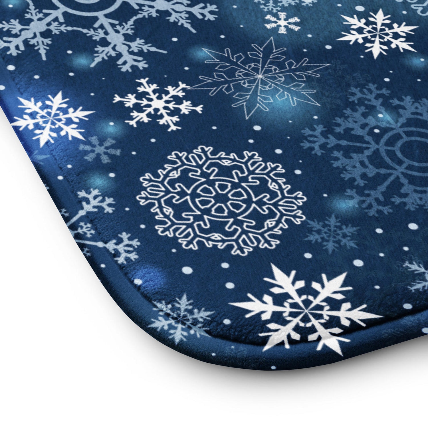 Microfiber Memory Foam Bath Mat - Frosted Snowflakes on Blue