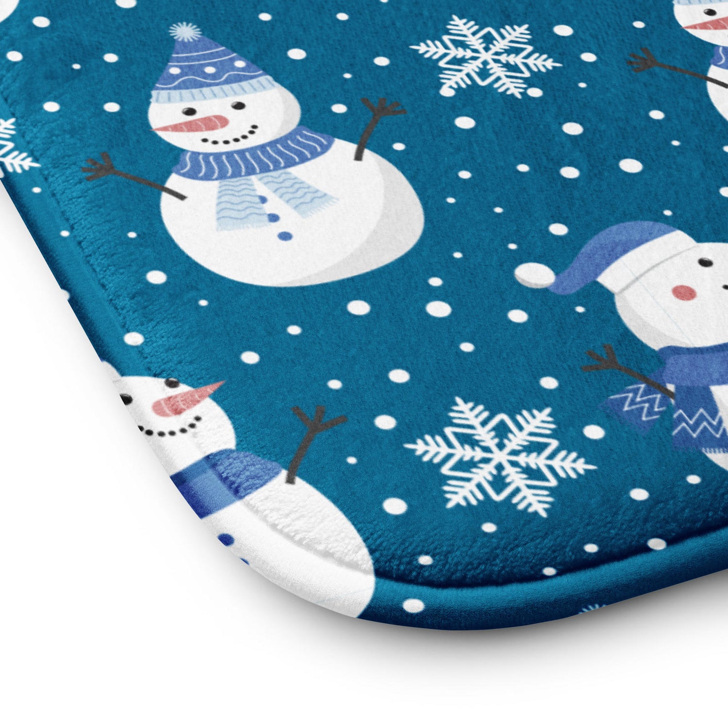 Microfiber Memory Foam Bath Mat - Snowman Pattern on Blue