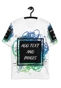 Men's Exclusive Crew Neck T-Shirt (all - over print) (Black Stitch) - White - XS