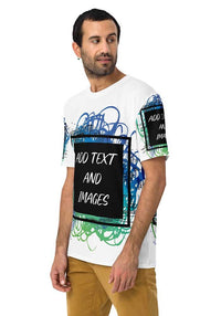 Men's Exclusive Crew Neck T-Shirt (all - over print) (Black Stitch) - White - XS