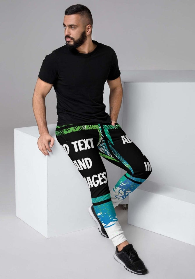 Men's Exclusive Joggers (all - over print) (Black Stitch) - White - XS