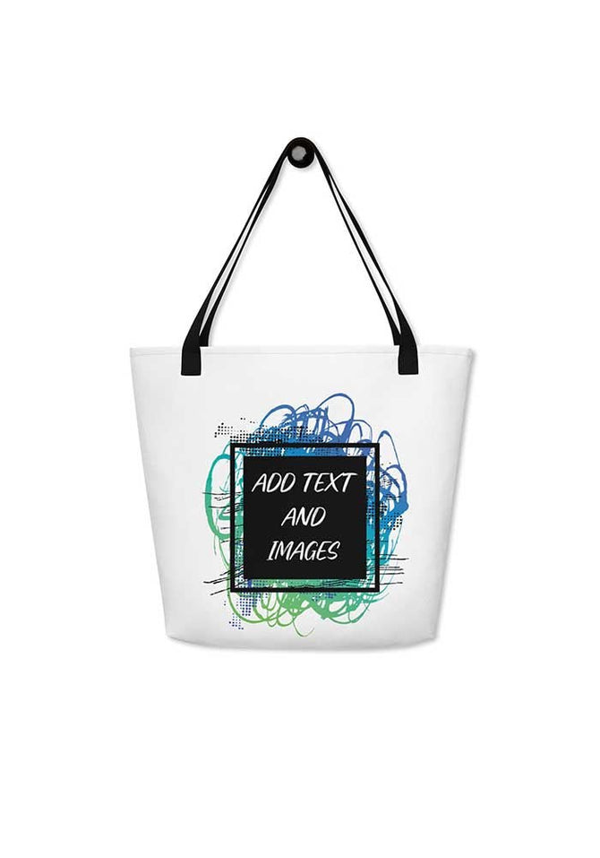 Large Exclusive Tote Bag w/ Pocket (all - over print) - Black - 16″×20″