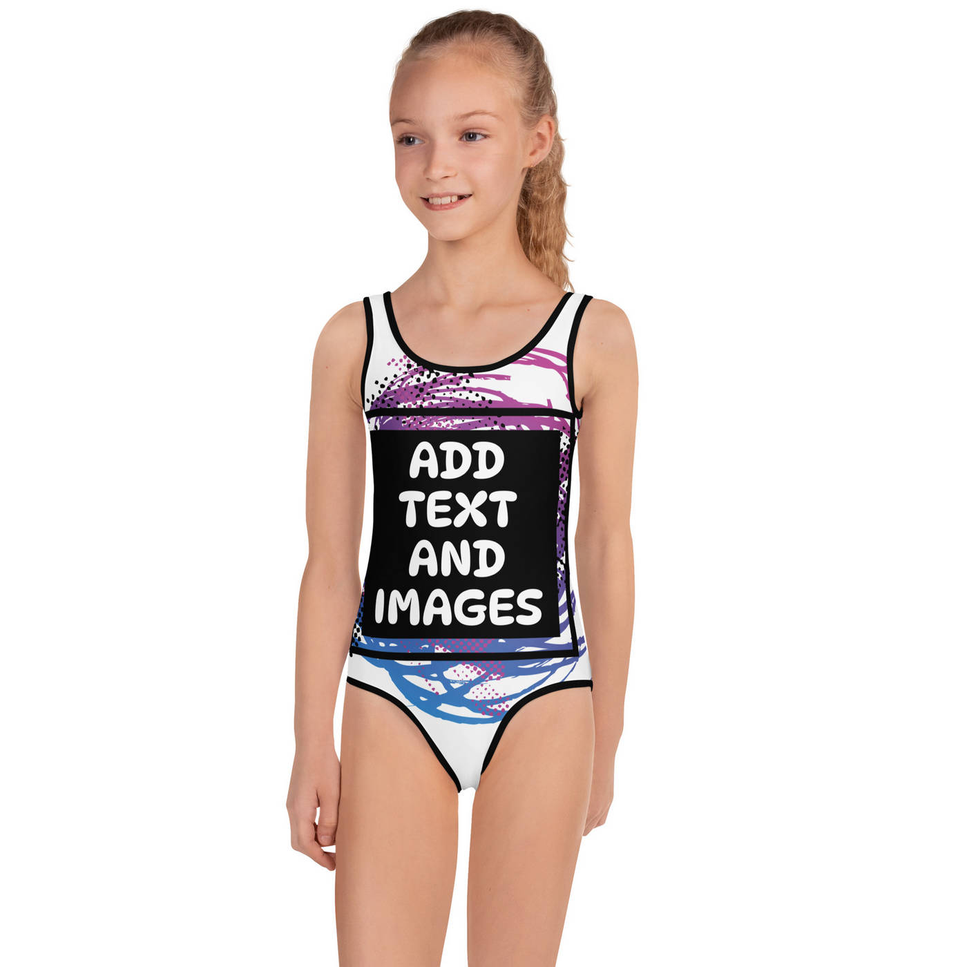 Kids Girls' One-Piece Swimsuit (All-Over Print) (Black Stitch) - Design Your Own
