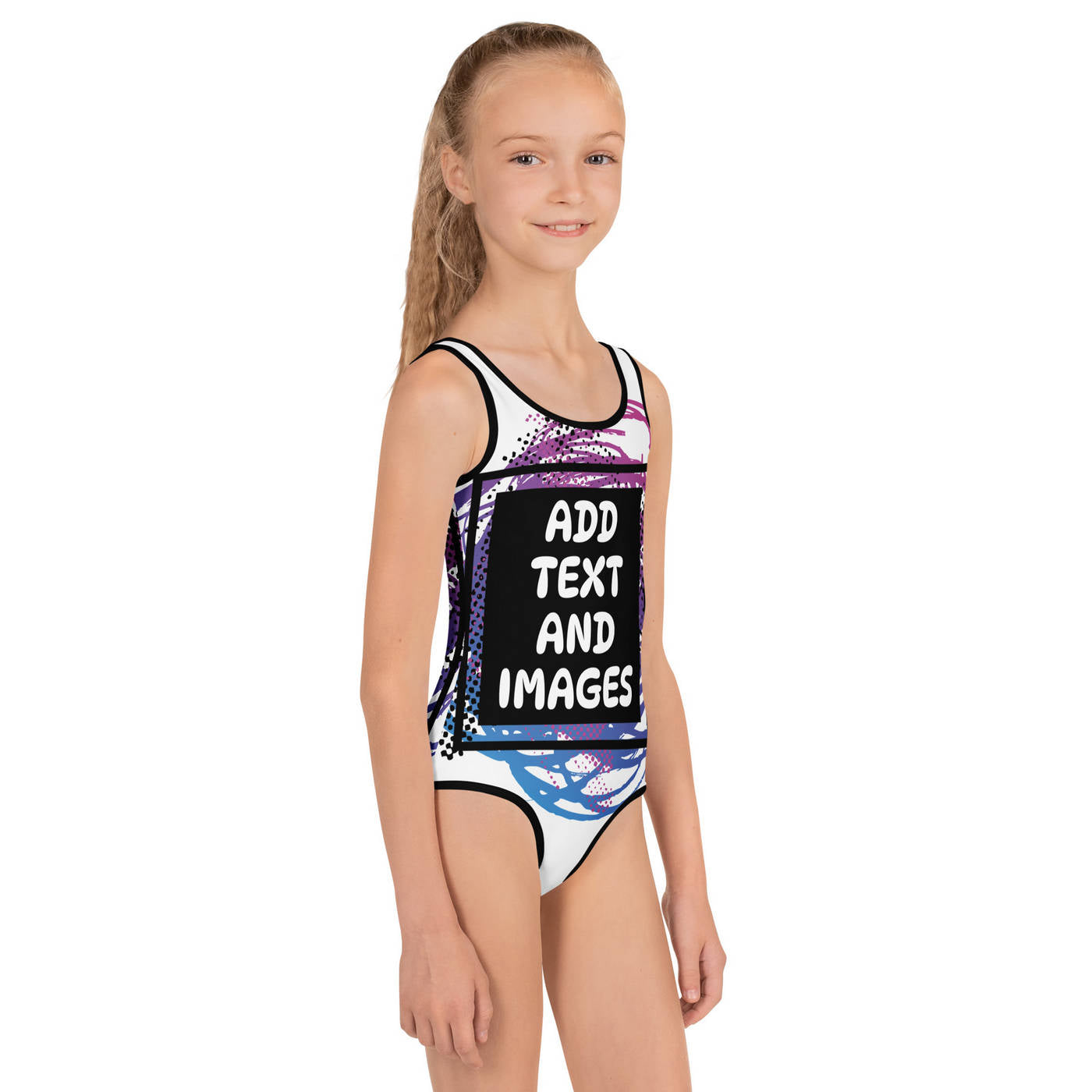 Kids Girls' One-Piece Swimsuit (All-Over Print) (Black Stitch) - Design Your Own