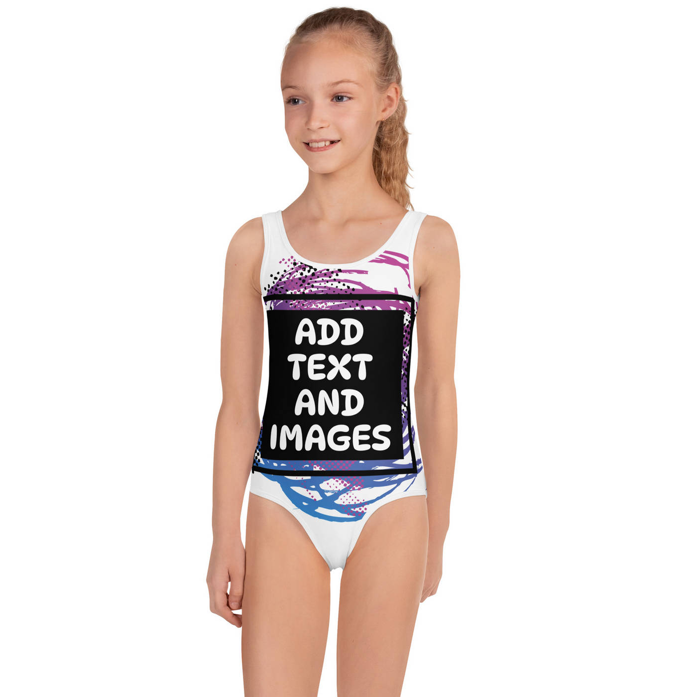 Kids Girls' One-Piece Swimsuit (All-Over Print) (White Stitch) - Design Your Own