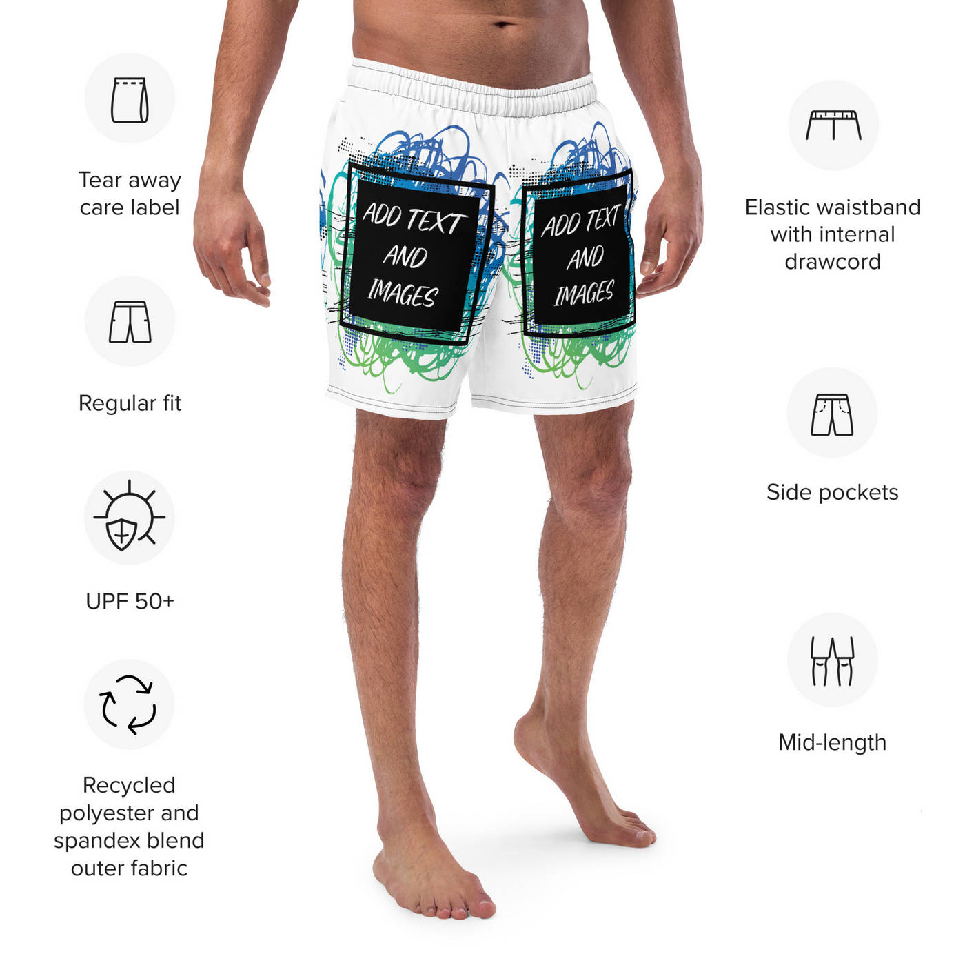 Men's Lightweight Swim Shorts (All-Over Print) (Black Stitch) - Design Your Own